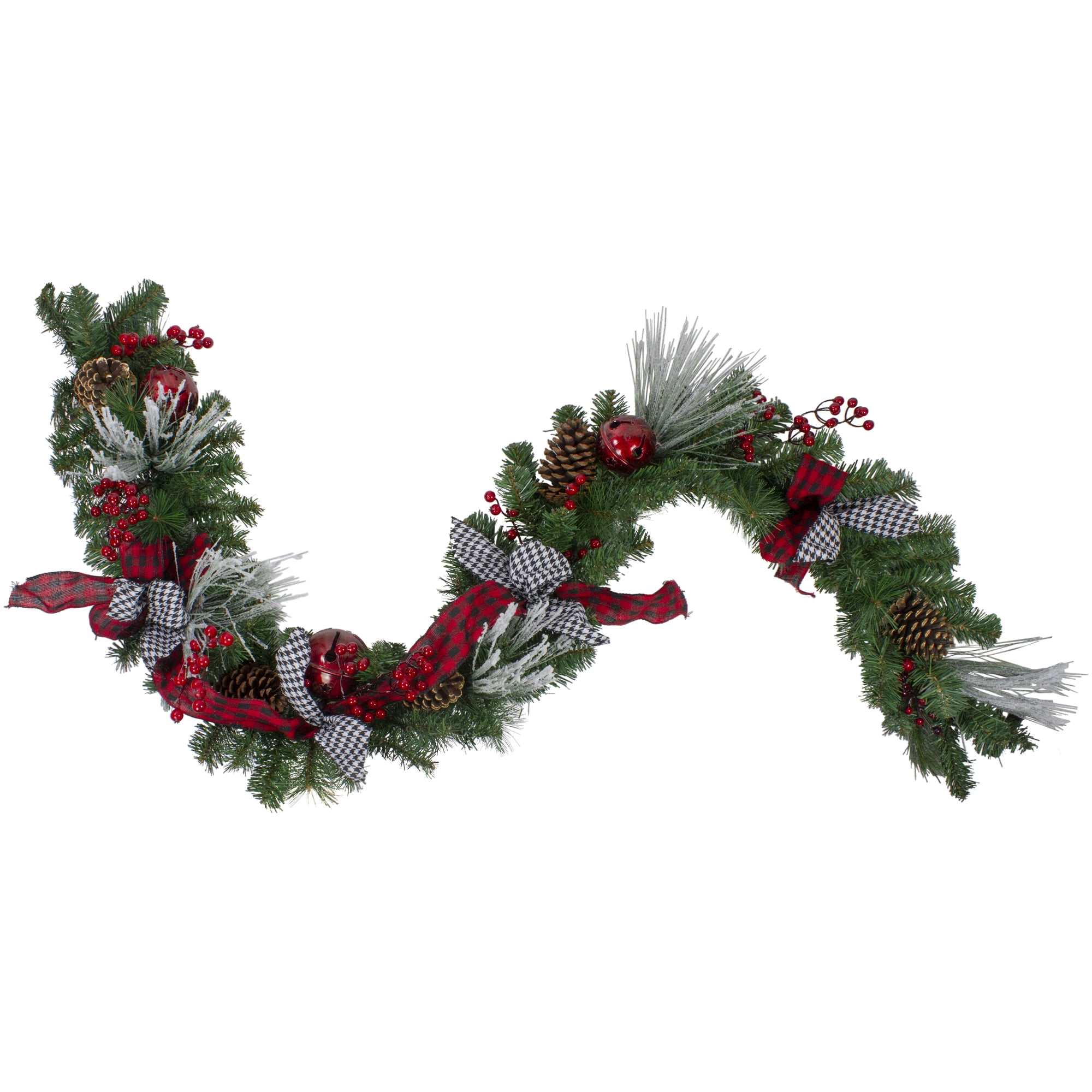 Festive 6' Green Plaid and Pine Cone Christmas Garland