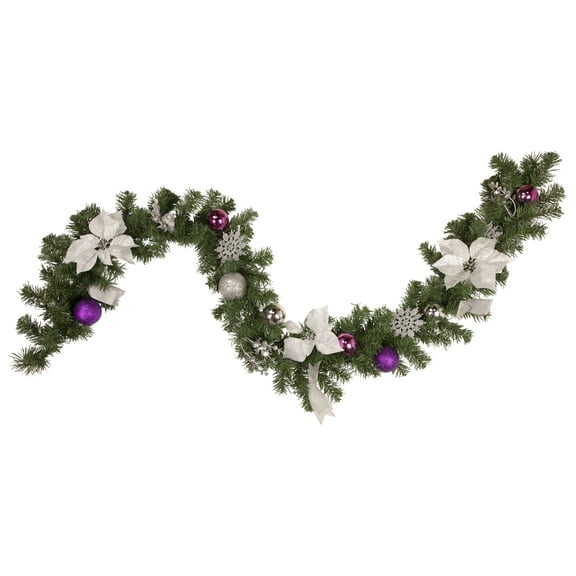 Northlight 6' x 9" Unlit Pink/Silver Poinsettia, Eucalyptus Artificial Christmas Garland