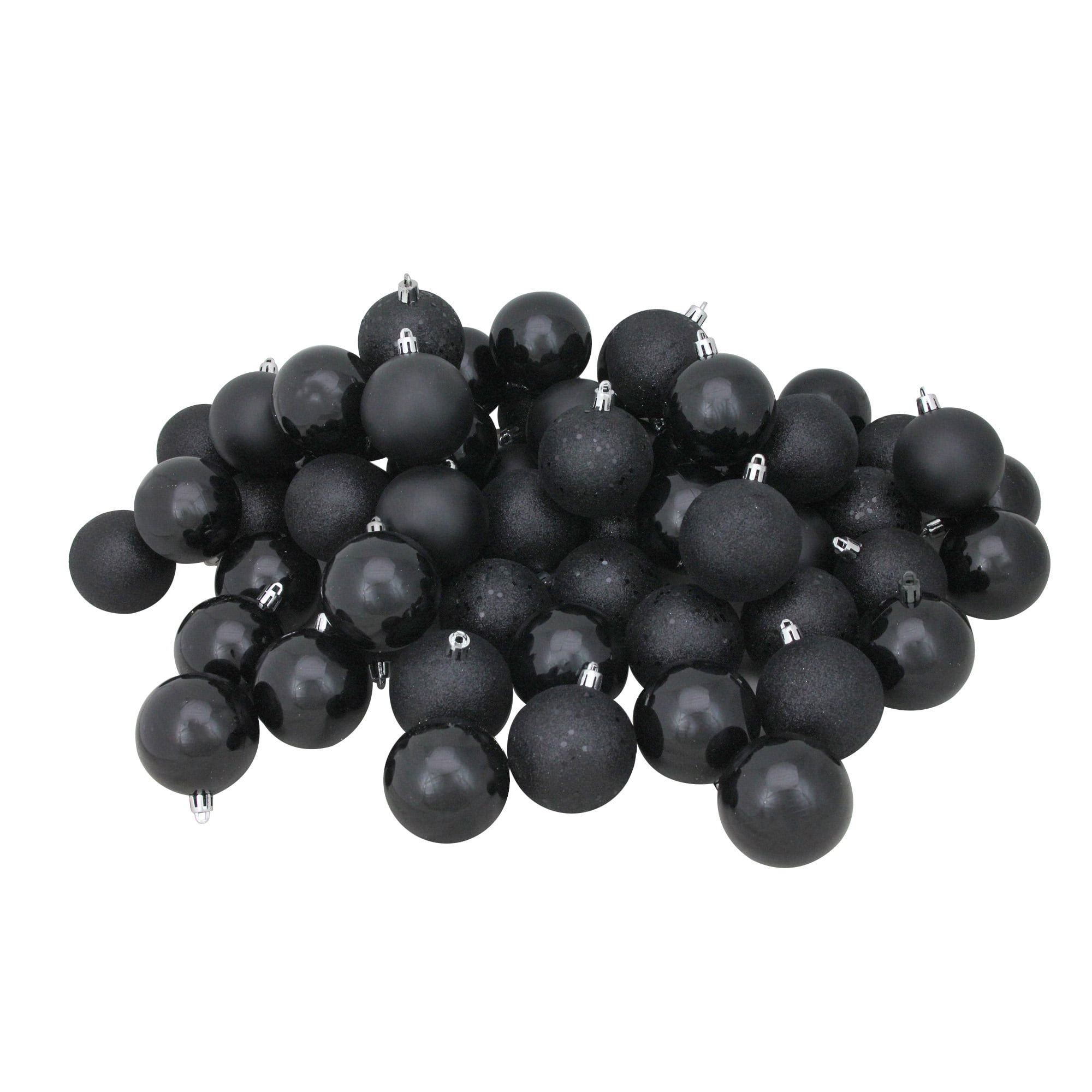 Black Shatterproof Plastic Christmas Ball Ornament Set, 60 Pieces