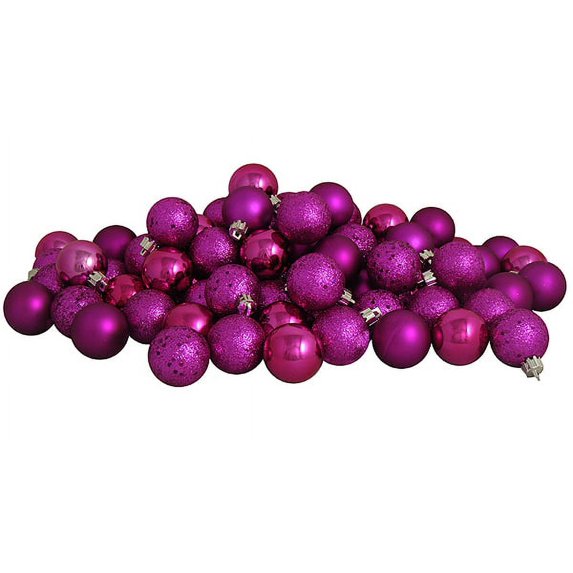 60ct Shatterproof Pink Magenta 4-Finish Christmas Ball Ornaments 2.5" (60mm)