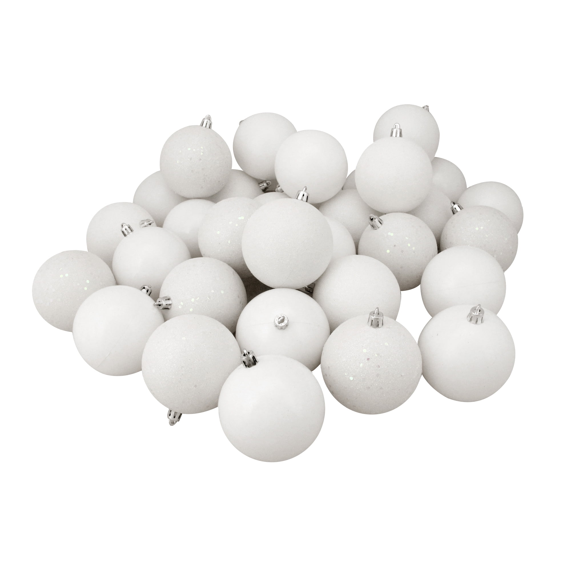 Winter White Shatterproof Plastic Christmas Ball Ornament Set, 60 Pieces