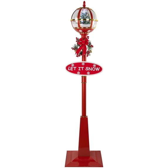 Northlight 69" Lighted Red and Gold Musical Snowing Christmas Tree Round Street Lamp