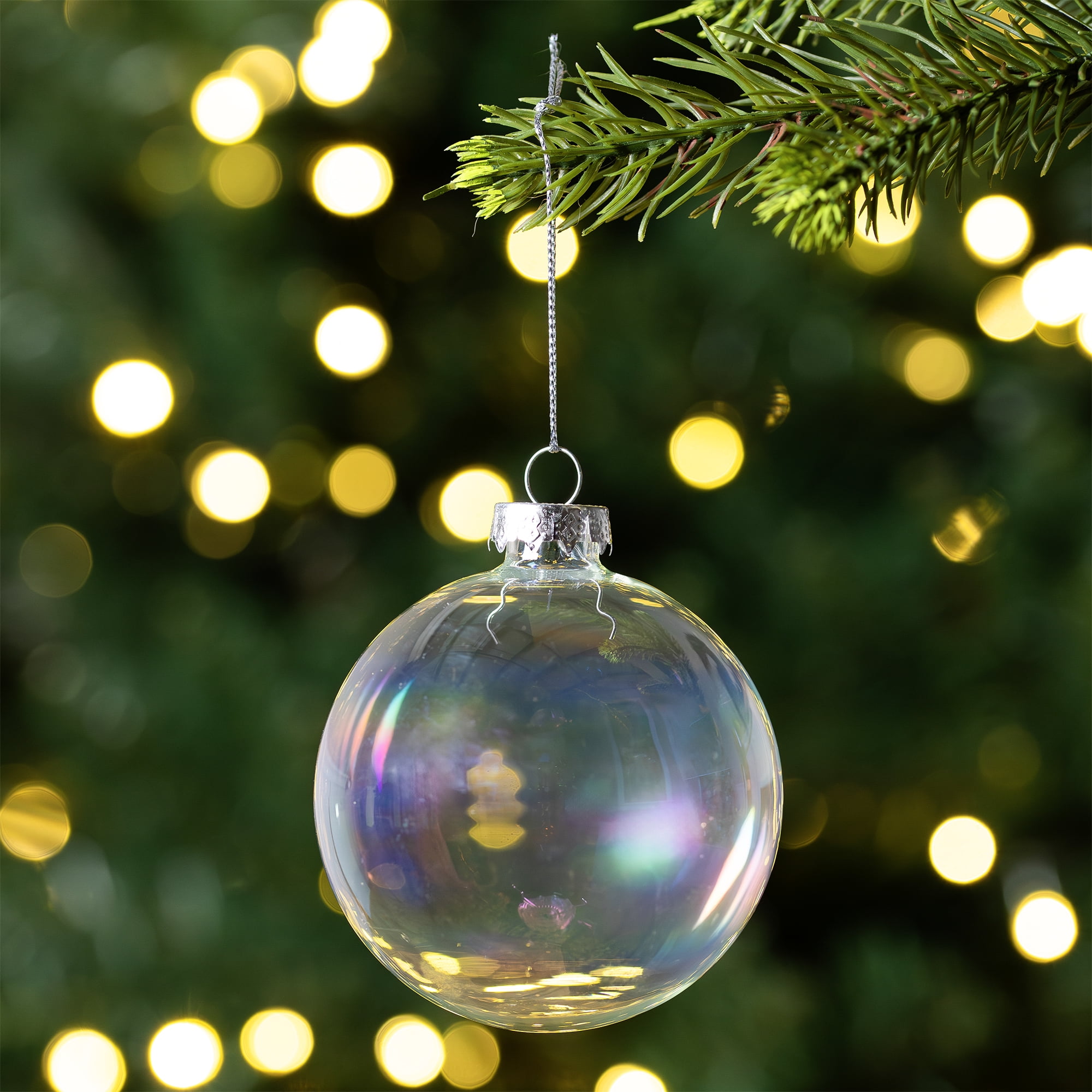 Set of 6 Clear Iridescent Glass Ball Christmas Ornaments