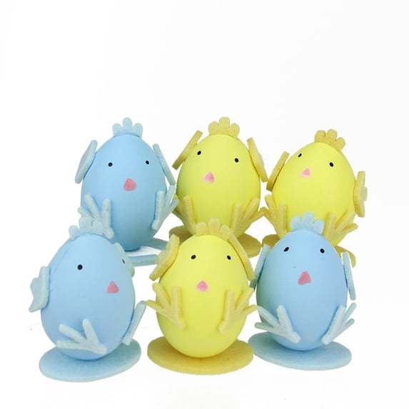 Northlight 6ct Felt Easter Egg Chicken Spring Figure Decorations 2.75" - Yellow/Blue
