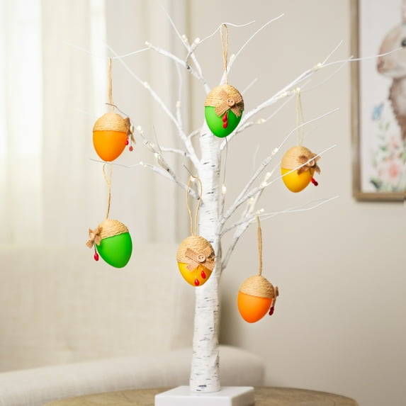 Northlight 6ct Jute Burlap Spring Easter Egg Ornaments 2.25" - Brown/Yellow