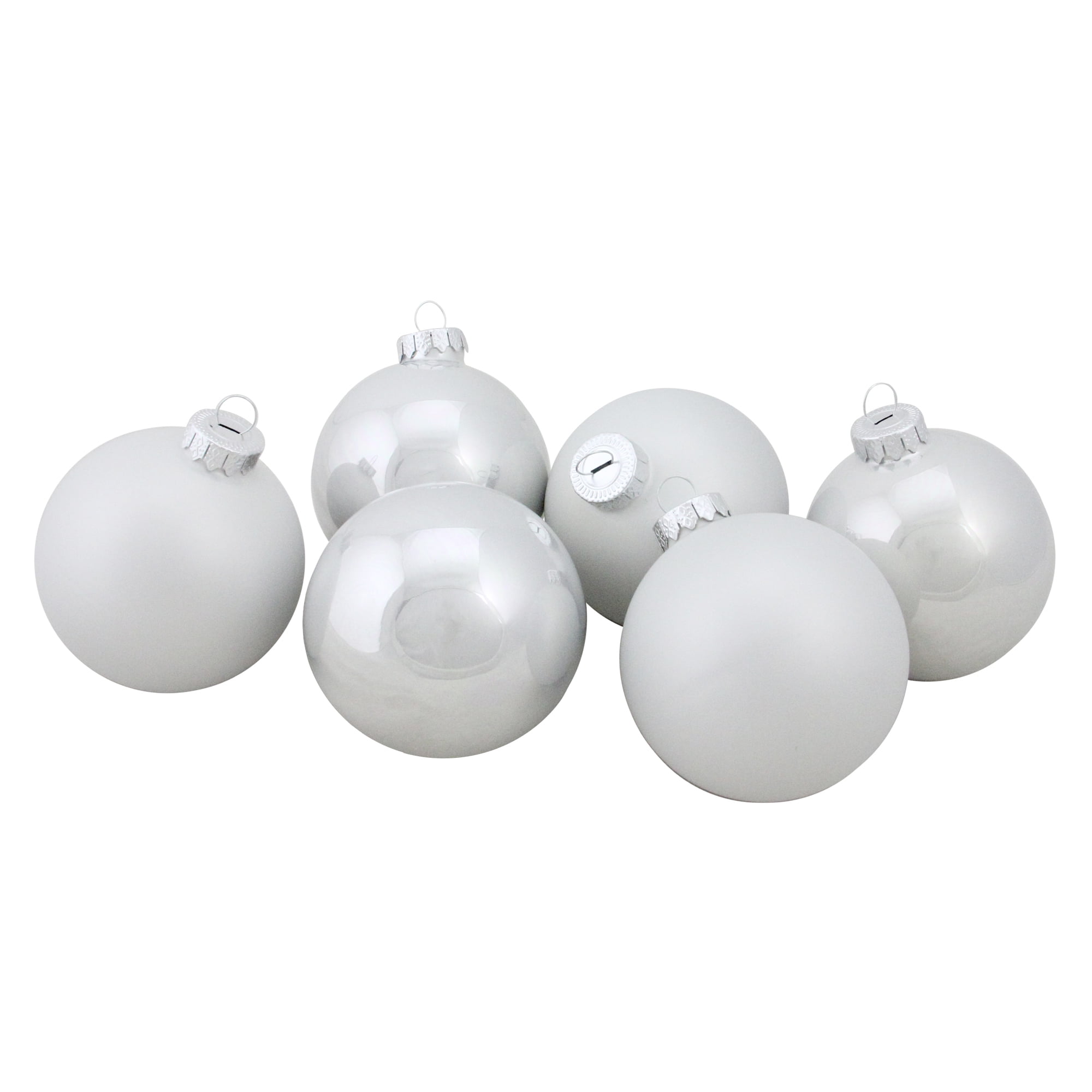 2 5/8 (67mm) Ball Ornaments, Silver Caps, Pearl Icelock, 6/Box