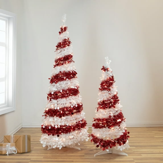 Northlight Pre-Lit Candy Cane Pop-Up Artificial Christmas Tree - 6' - Clear Lights