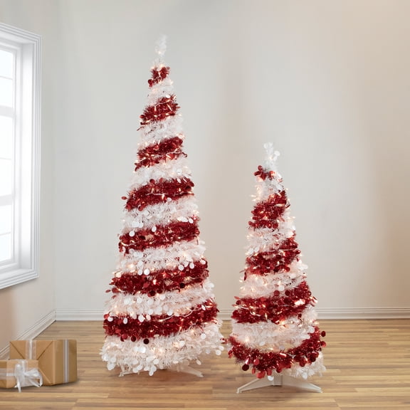 Northlight Pre-Lit Candy Cane Pop-Up Artificial Christmas Tree - 6' - Clear Lights
