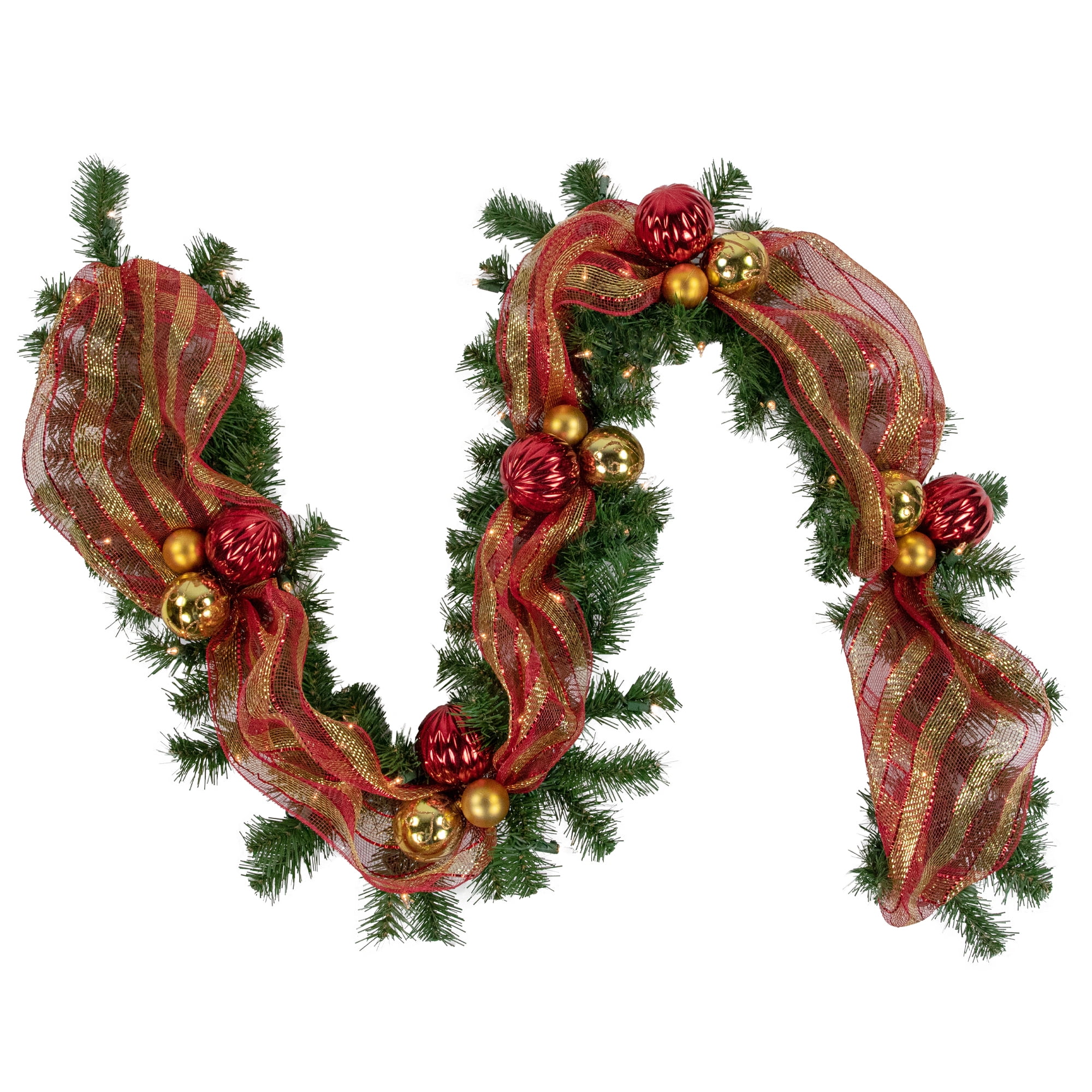 6ft Pre-Lit Red and Gold Artificial Christmas Garland with Clear Lights