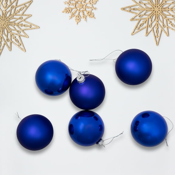 Northlight Shiny and Matte Glass Ball Christmas Ornaments - 3.25" (80mm) - Royal Blue  - 6ct