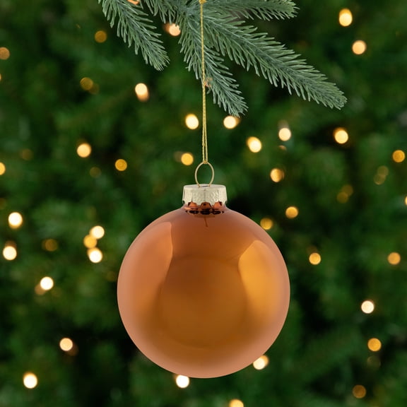 2-Finish Christmas Ball Glass Ornaments - 3.25" (80mm) - Bronze and Amber - 6ct