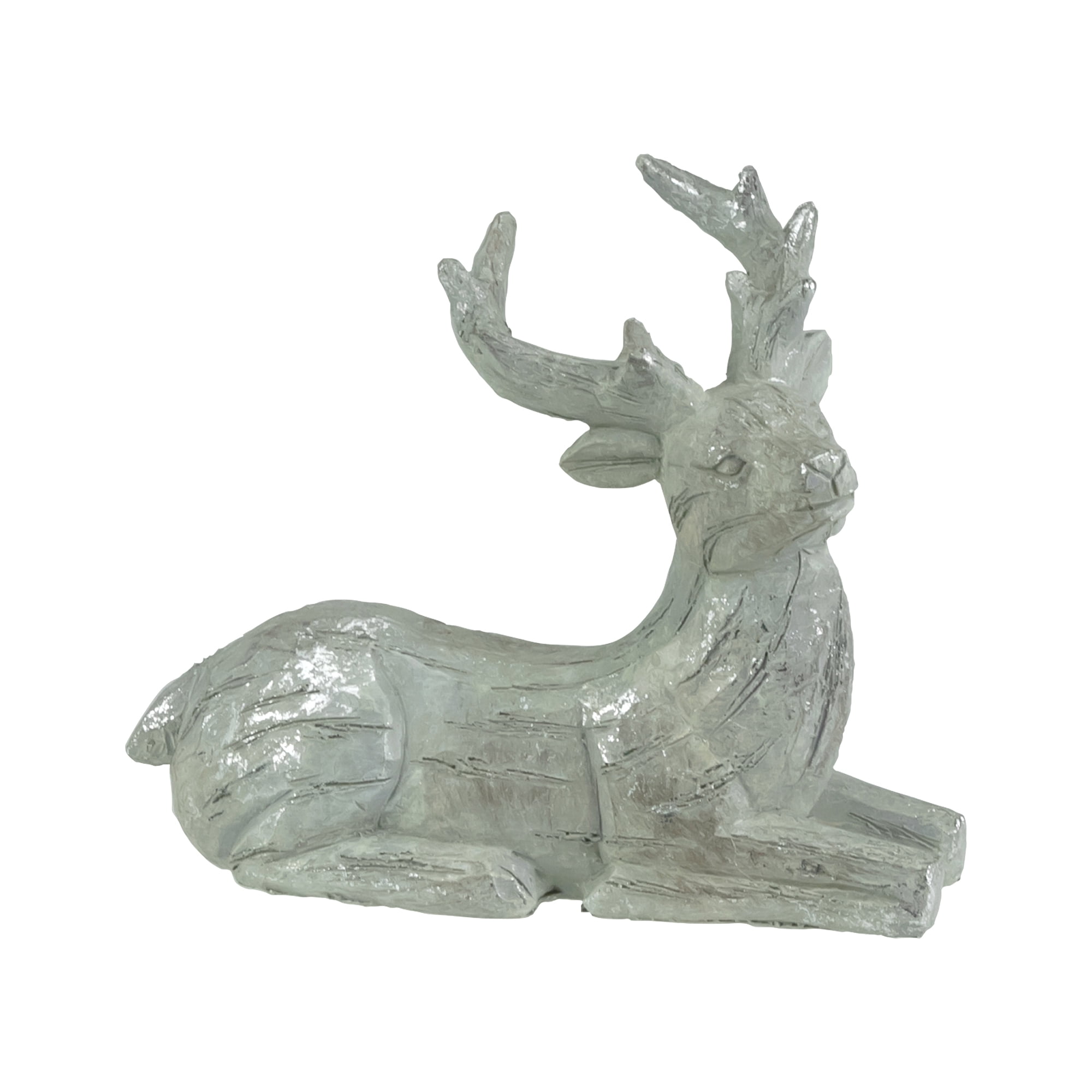 7.5" Gray and Silver Faux Wood Sitting Deer Figurine