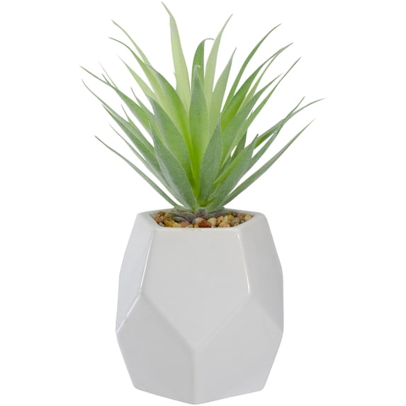 Northlight Artificial Sword Grass in a White Geometric Ceramic Pot - 7.5"
