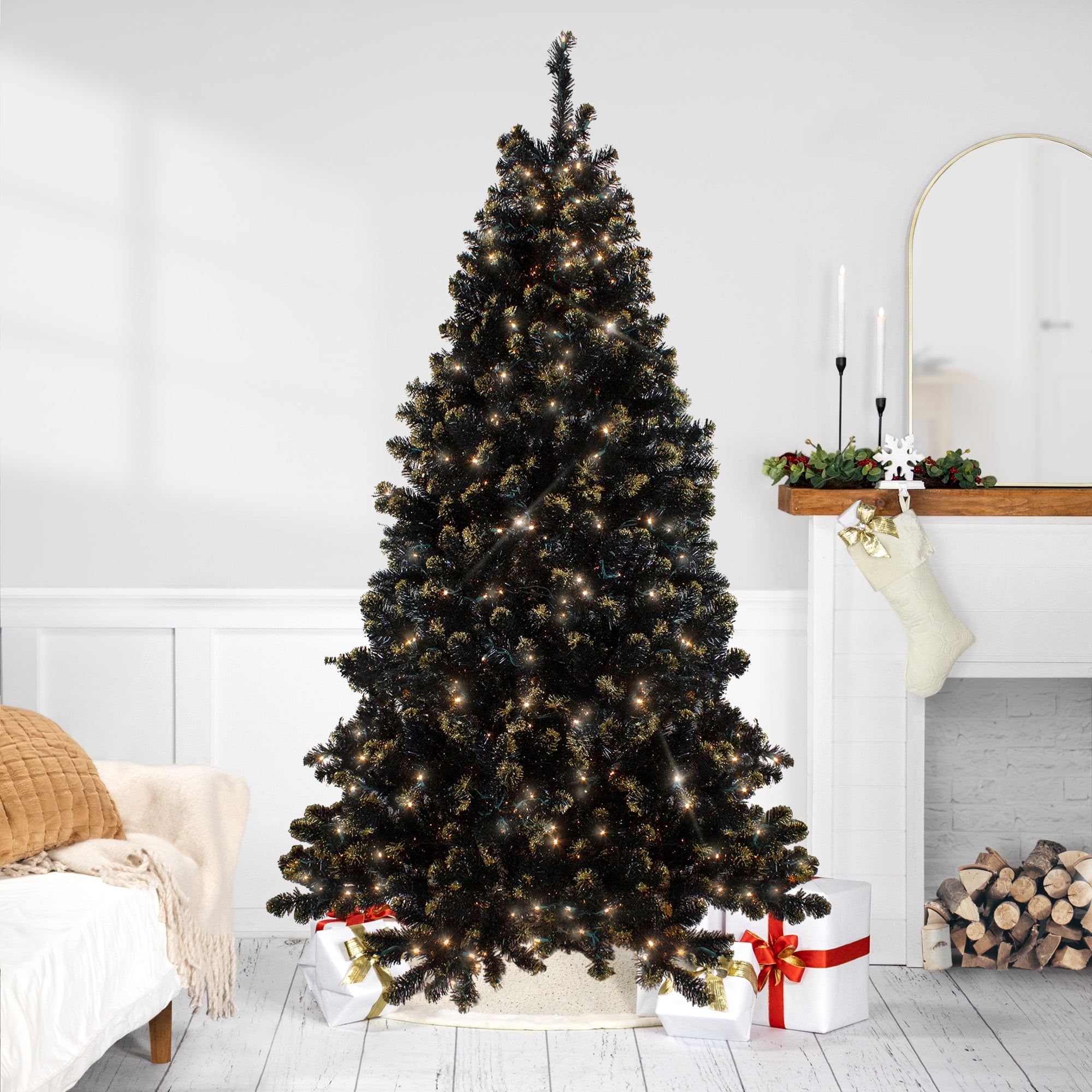 Northlight 7.5' Prelit Artificial Christmas Tree LED Black Crystal Pine ...