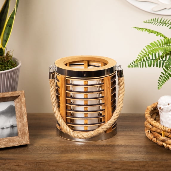 Northlight Rattan Glass Candle Lantern with Jute Handle - 7.5"