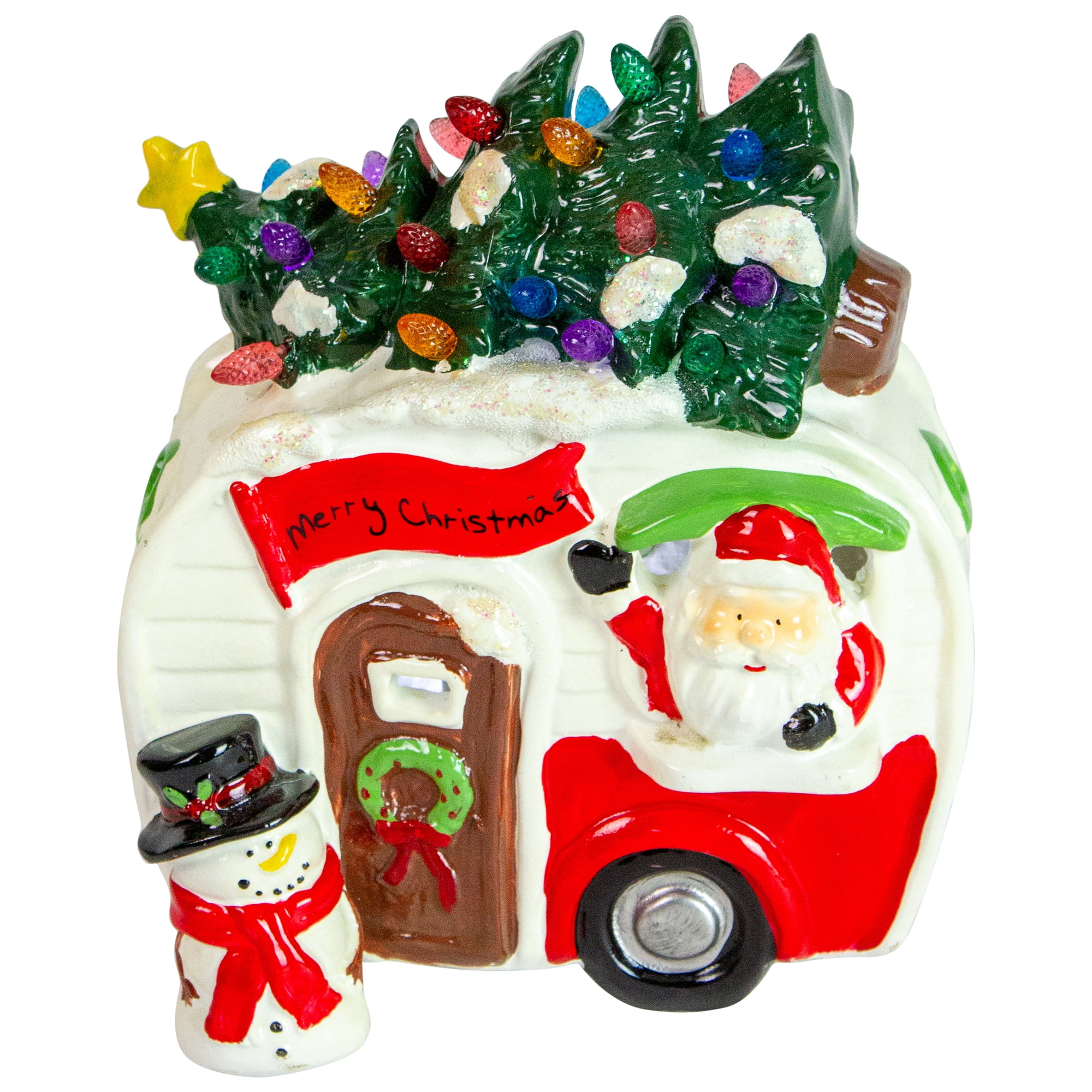 Northlight LED Lighted Santa and Snowman Camper Christmas Decoration - 7.75"