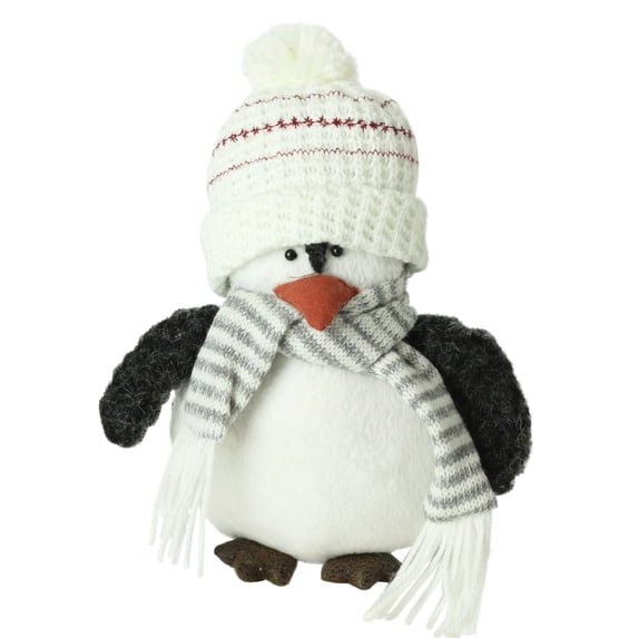 7" Black and White Plush Penguin with Striped Scarf Christmas Figurine