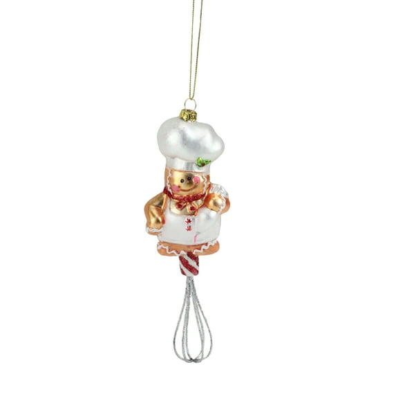 7" Gingerbread Kisses Chef on Kitchen Whisk Christmas Ornament