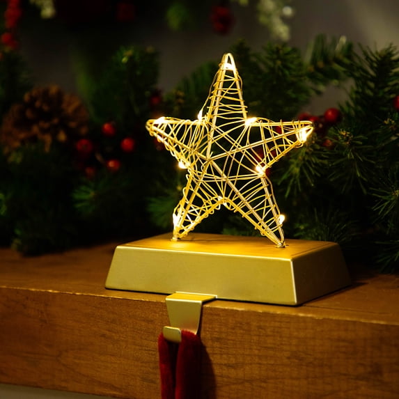 Northlight 7" LED Lighted Gold Wired Star Christmas Stocking Holder