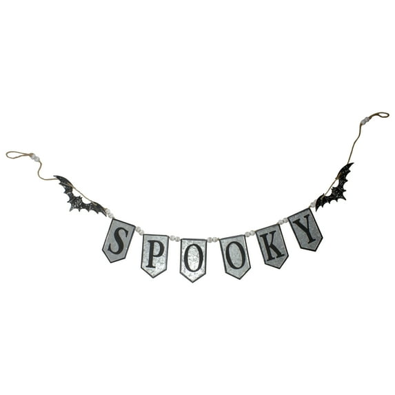 Northlight 7' Metal Gray and Black SPOOKY Halloween Bat Banner