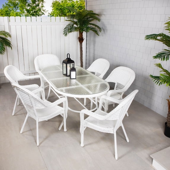 Northlight 7-Piece White Resin Wicker Outdoor Dining Set
