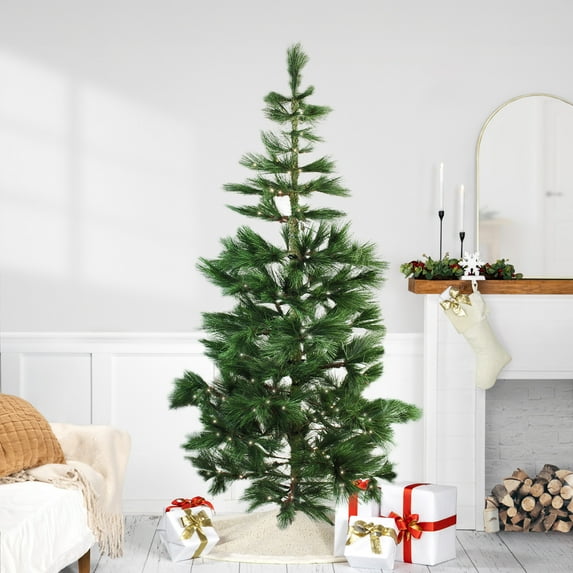 Northlight 7' Prelit Artificial Christmas Tree Long Needle Pine - Warm Clear Micro Rice LED Lights