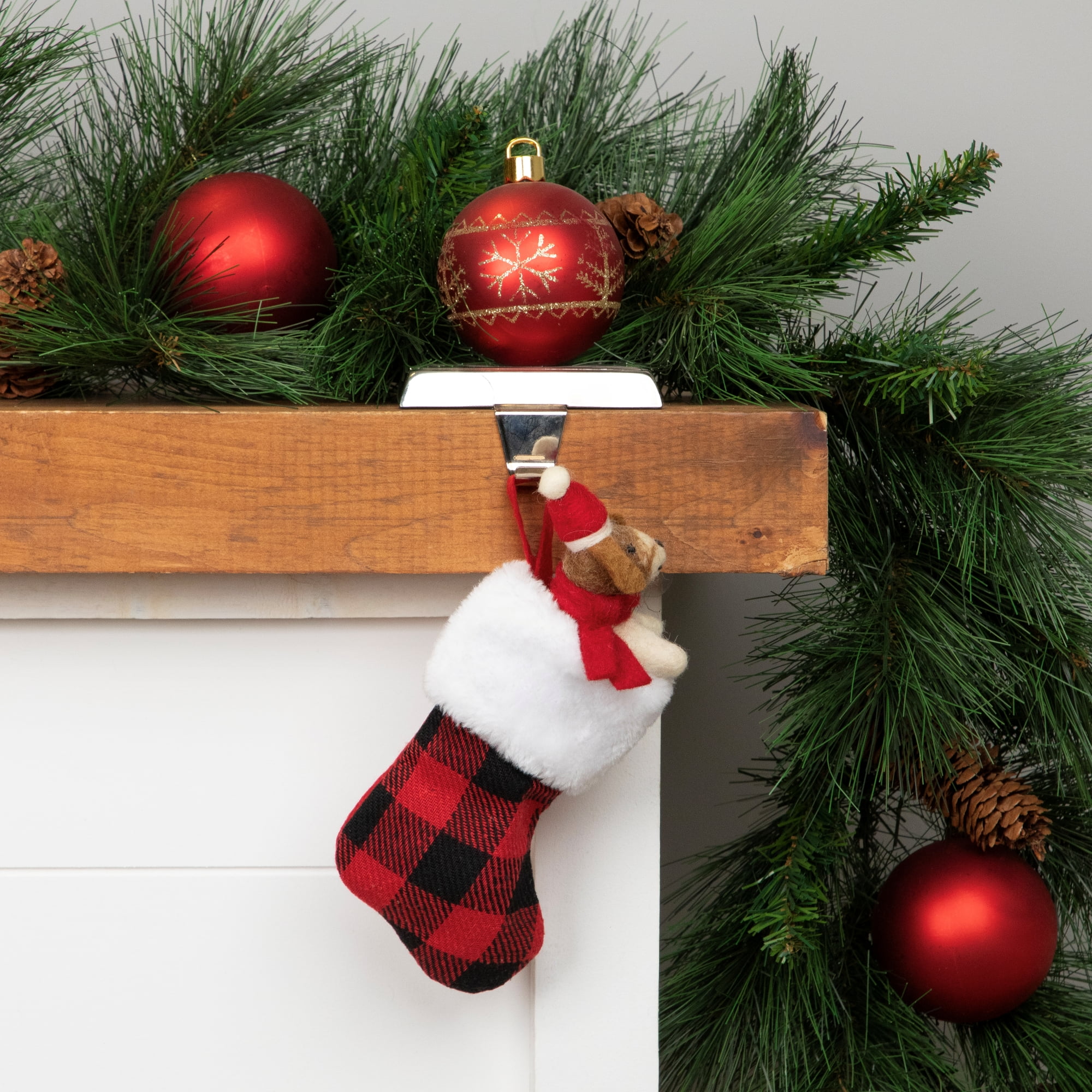 Red and Black Plaid Christmas Stocking with White Faux Fur Cuff