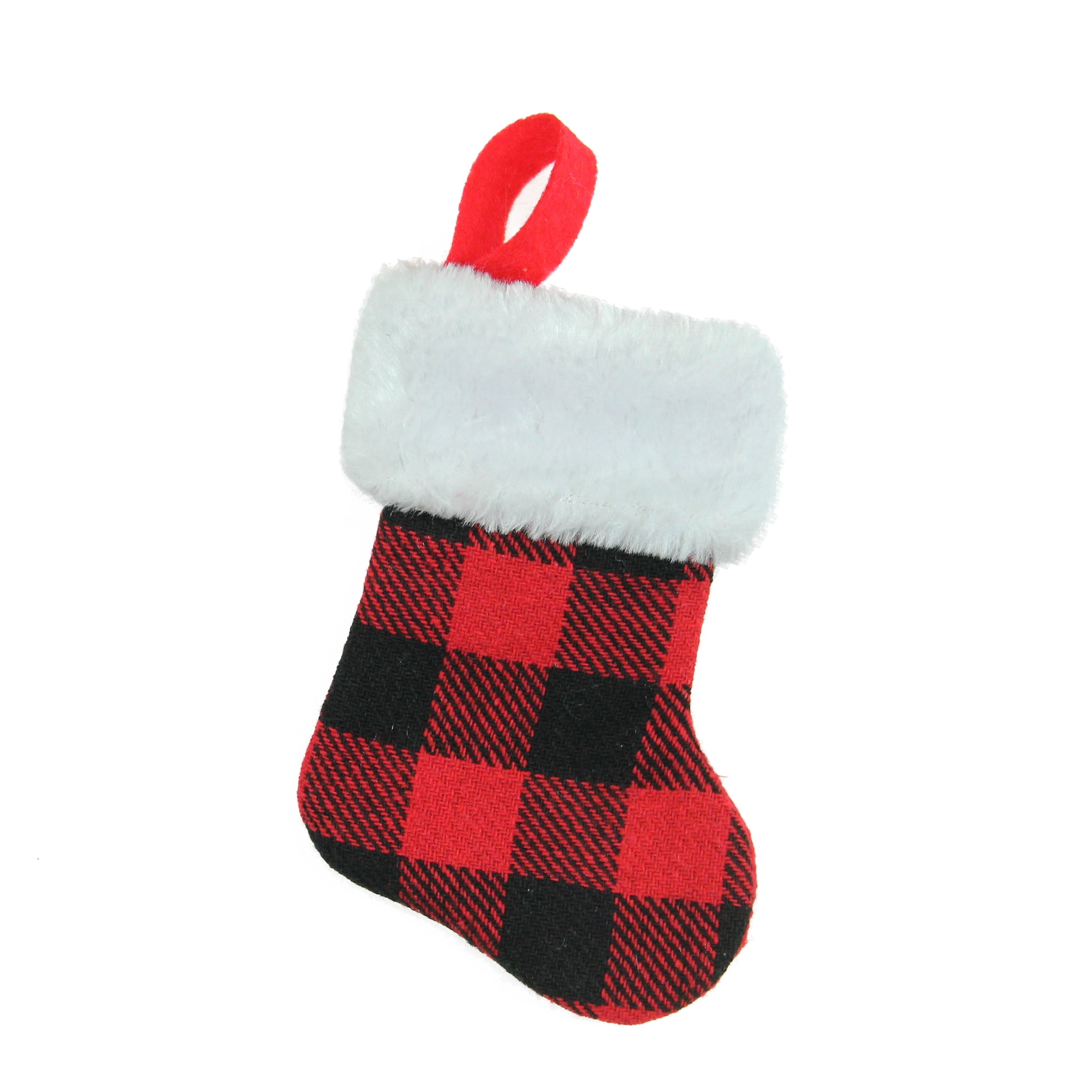 Red and Black Plaid Christmas Stocking with White Faux Fur Cuff