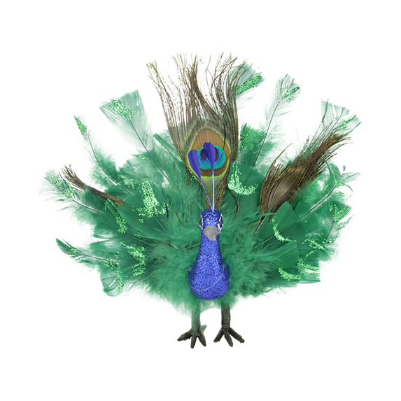 Northlight 7" Regal Peacock Bird with Open Tail Feathers Christmas Ornament - Green