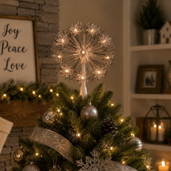 Northlight 7" Silver Pre-Lit Snowflake Starburst Christmas Tree Topper - Clear Lights