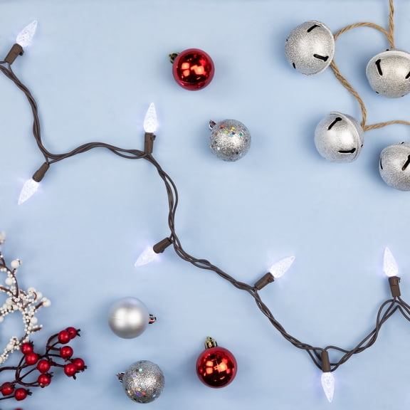 Northlight LED Faceted C6 Christmas Lights - Pure White - 23' Brown Wire - 70ct