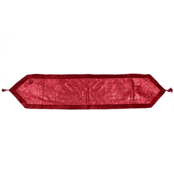 Northlight 72" Red Glitter Swirl Christmas Table Runner with Velveteen Trim