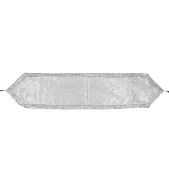 Northlight 72" White and Silver Colored Flourish Glitter Christmas Table Runner