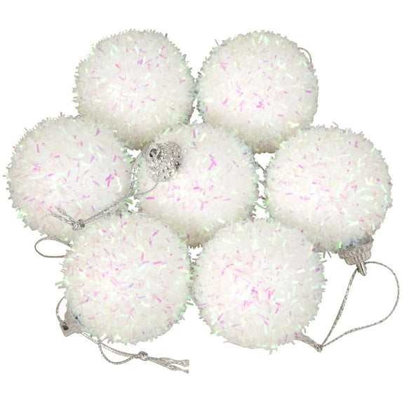 Northlight 7ct Iridescent Bristled Christmas Ball Ornament Set 1.5" - White/Pink