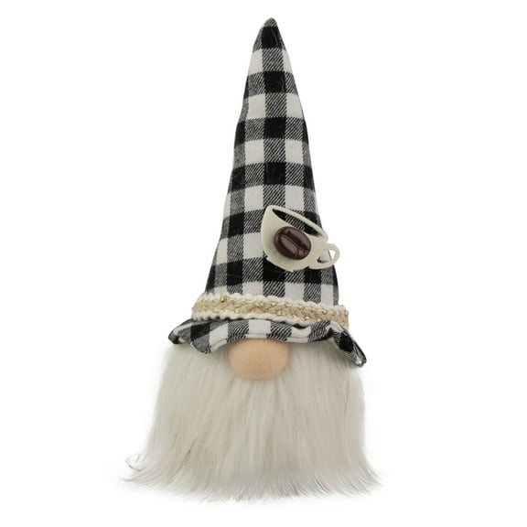 Northlight 8.25" Black and White Buffalo Plaid Coffee Gnome