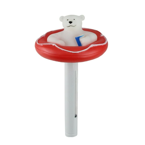 Northlight 8.25" Red and White Polar Bear Floating Swimming Pool Thermometer with Cord