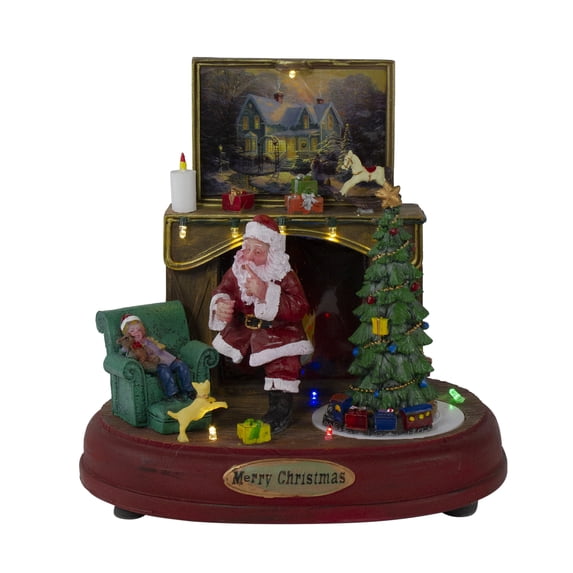 Northlight 8.5" Brown and Green LED Animated Musical Santa Scene Christmas Tabletop Decoration