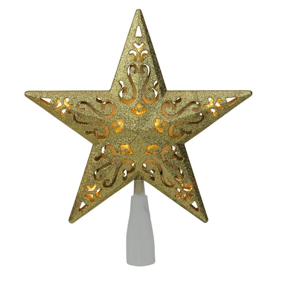 Northlight 8.5" LED Lighted Gold Cutout 5-Point Star Christmas Tree Topper - Clear Lights