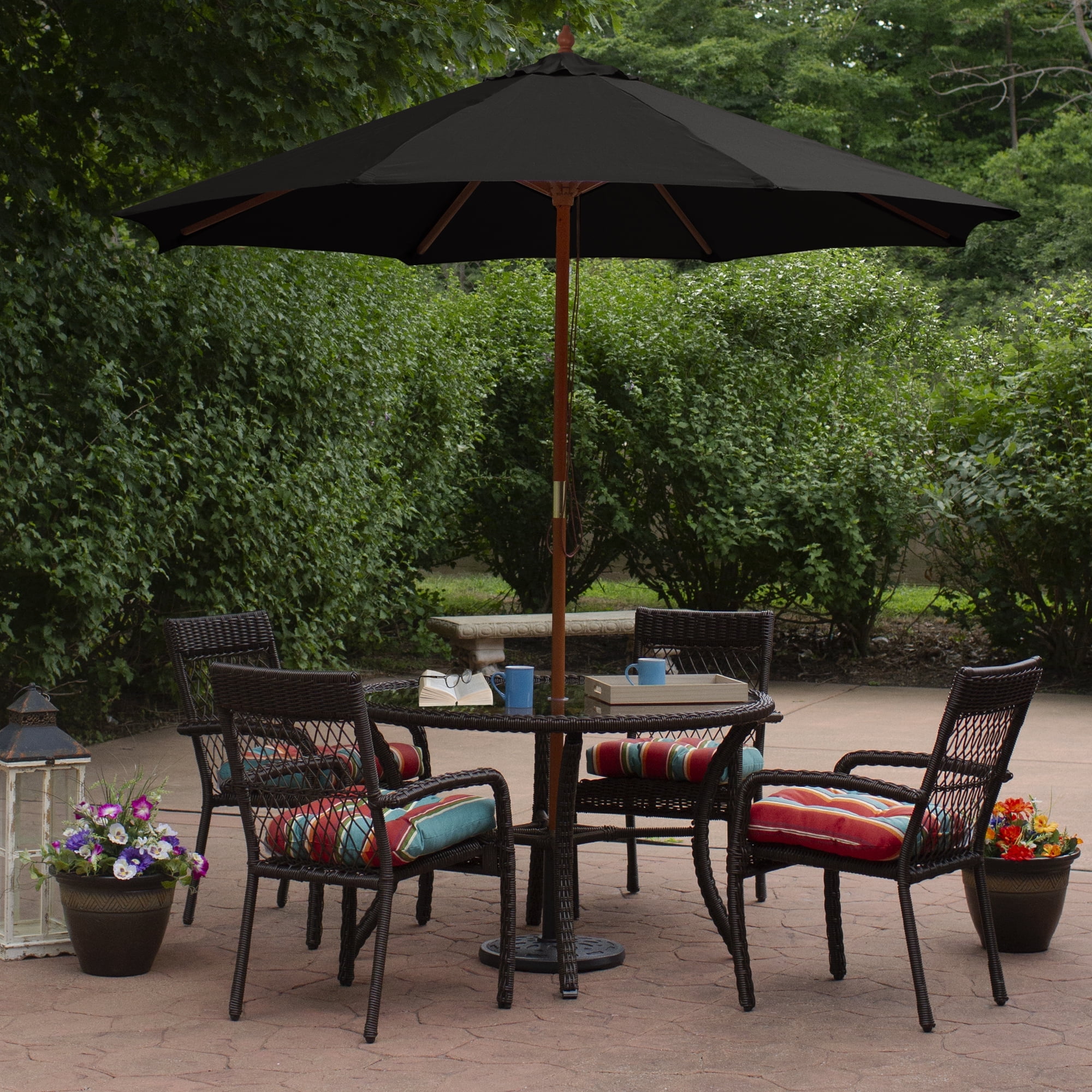Northlight 8.5ft Outdoor Patio Market Umbrella with Wooden Pole, Black