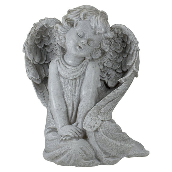 Northlight 8.75" Gray Sitting Angel with Wings Outdoor Garden Statue