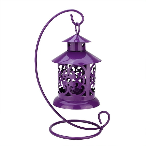 Northlight 8.75" Shiny Purple Votive or Tealight Candle Holder Mini Lantern with Hanger