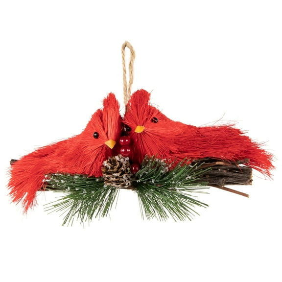 Northlight 8" Double Cardinal and Pine Needle Branch Hanging Christmas Ornament