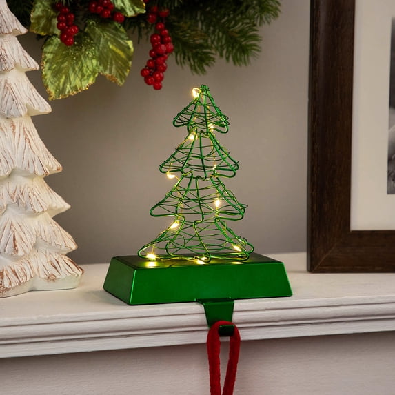 Northlight LED Lighted Wire Christmas Tree Stocking Holder - 6.75" - Green