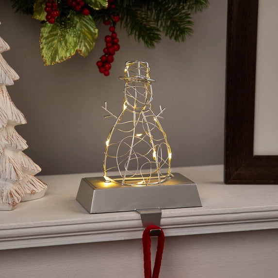 Northlight LED Lighted Wire Snowman Christmas Stocking Holder - 6.75" - Silver