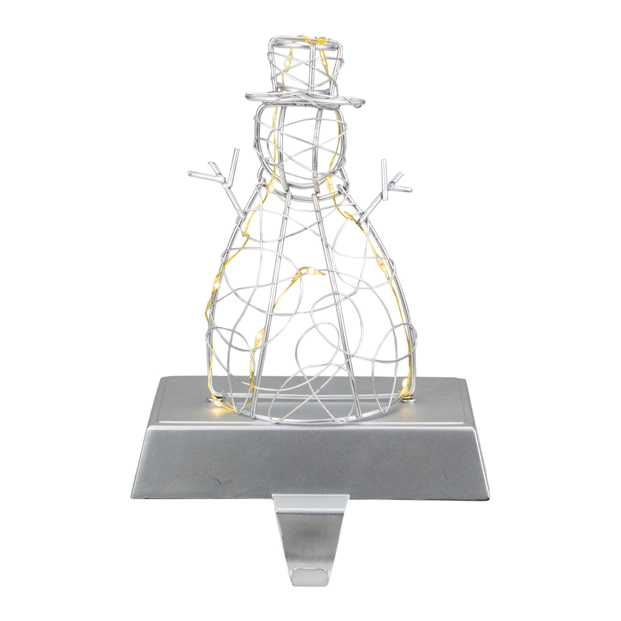 8" LED Lighted Silver Metal Snowman Stocking Holder