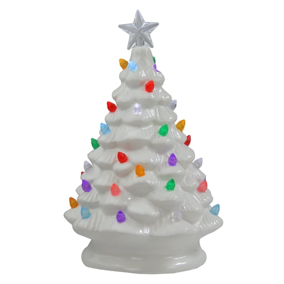 Northlight 8" LED Lighted White Ceramic Christmas Tree with Pastel Lights Table Top Decoration
