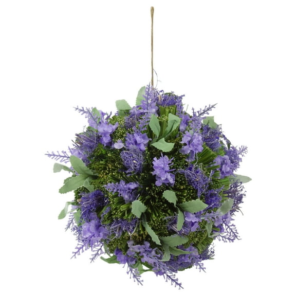 Northlight Floral and Foliage Sisal Ball Hanging Spring Decoration - 7" - Purple