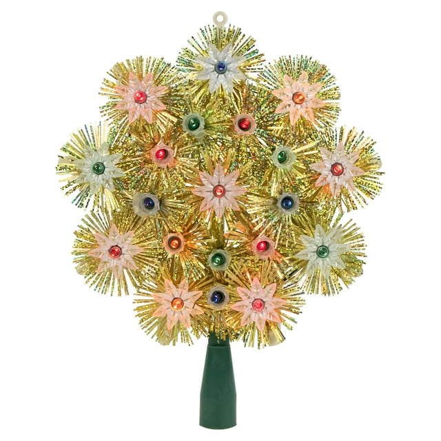 Northlight 8" Lighted Gold Retro Tinsel Snowflake Christmas Tree Topper - Multi Lights