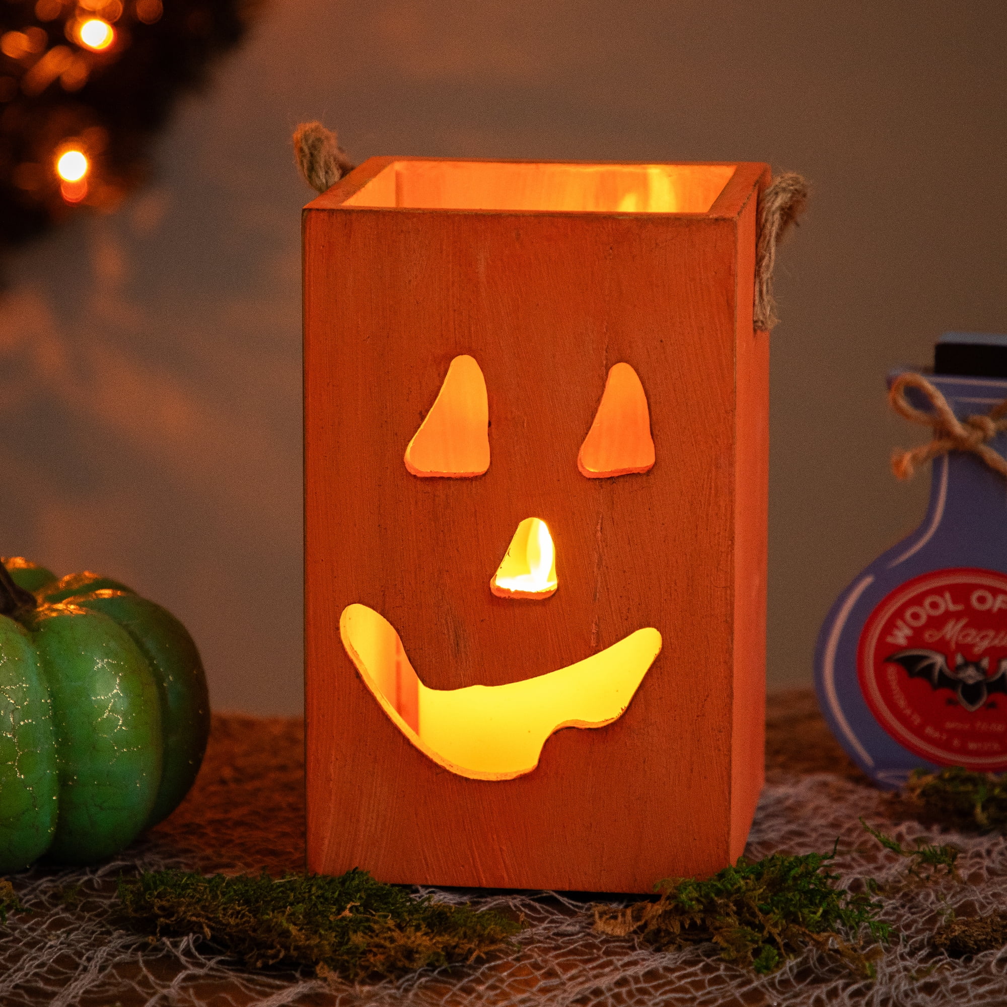 Northlight Large Orange Wood Jack O Lantern Halloween Candle Lantern ...