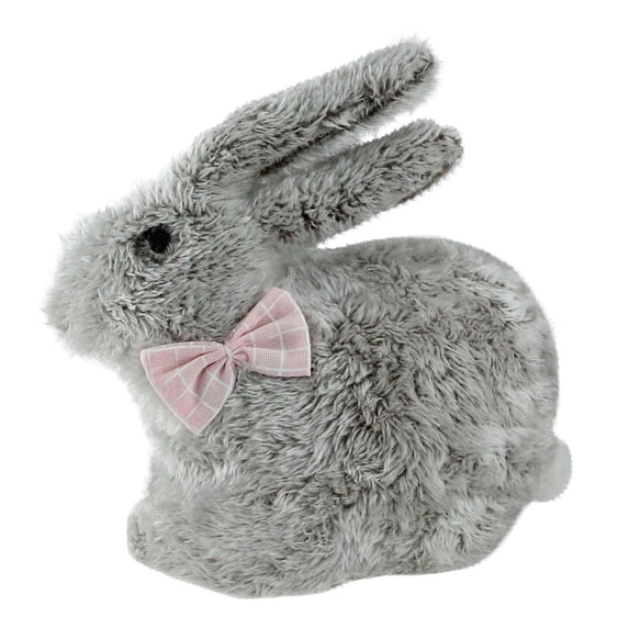 Northlight 8" Plush Rabbit with Bow Tie Easter Decoration - Gray/Pink
